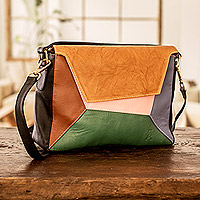 Leather sling bag, 'Casual' - Multicolored Leather Sling Bag with Handle & Removable Strap