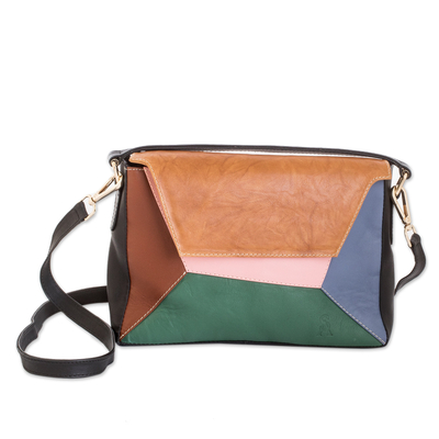 Leather sling bag, 'Casual' - Multicolored Leather Sling Bag with Handle & Removable Strap