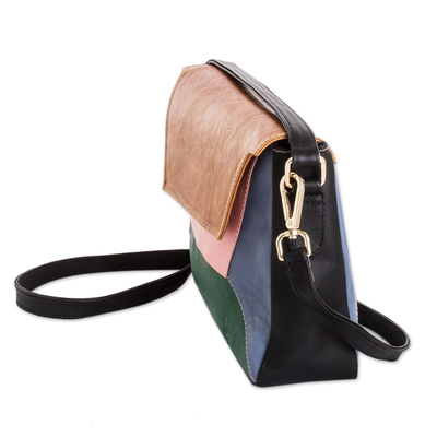 Leather sling bag, 'Casual' - Multicoloured Leather Sling Bag with Handle & Removable Strap