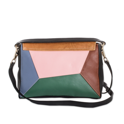 Leather sling bag, 'Casual' - Multicoloured Leather Sling Bag with Handle & Removable Strap