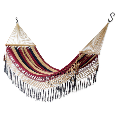 Handcrafted Striped Cotton Hammock with Fringes (Single)