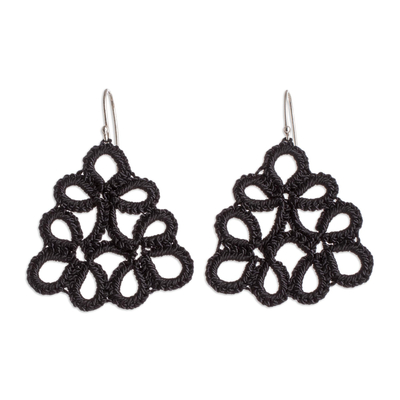 Hand-Tatted Dangle Earrings in Black Crafted in Guatemala - Petal ...