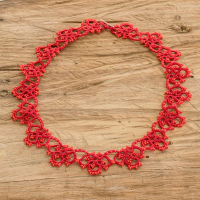 Von Hand tätowiertes Halsband - Handtätowierte Halskette mit rotem Kragen und Verschluss aus Sterlingsilber