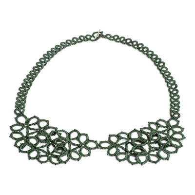 Hand-Tatted Green Statement Necklace with Glass Beads - Green Breeze ...