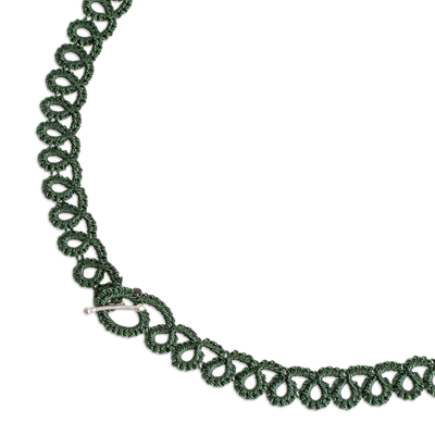 Handtätowierte grüne Statement-Halskette mit Glasperlen