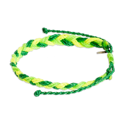 Macrame wristband bracelet, 'Green Earth' - Unisex Macrame Wristband Bracelet with Charm in Green