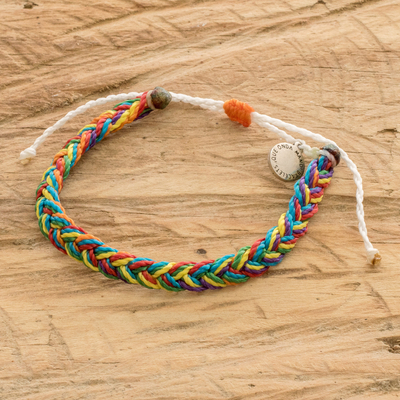 Macrame wristband bracelet, 'Soiree' - Unisex Multicolored Macrame Wristband Bracelet with Charm