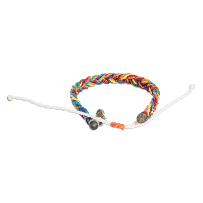 Macrame wristband bracelet, 'Soiree' - Unisex Multicolored Macrame Wristband Bracelet with Charm