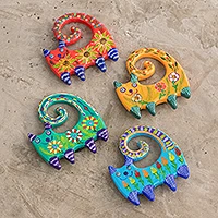 Imanes de cerámica, (juego de 4) - Set de 4 Imanes de Cerámica Artesanales con Gatos de Colores