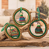 Pine needle ornaments, 'Green Diversity' (set of 3) - Guatemalan Handmade Green Pine Needle Ornaments (Set of 3)