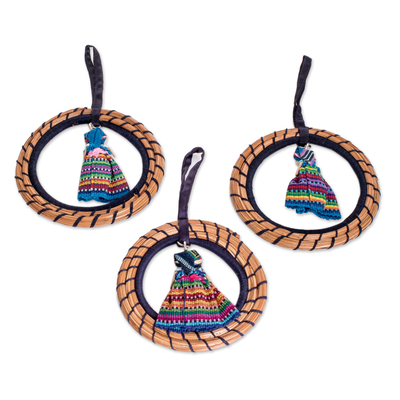 Pine needle ornaments, 'Navy Diversity' (set of 3) - Guatemalan Handcrafted Navy Pine Needle Ornaments (Set of 3)