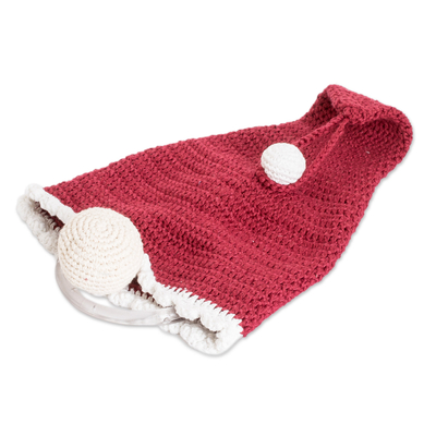 Crocheted towel holder, 'Convenient Santa' - Crocheted Santa Towel Holder with Plastic Hoop