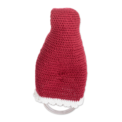 Crocheted towel holder, 'Convenient Santa' - Crocheted Santa Towel Holder with Plastic Hoop