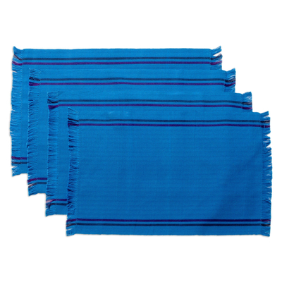 Cotton placemats and napkins, 'Blue Wellness' (set of 4) - Handwoven Cotton Blue Placemats with Napkins (Set of 4)