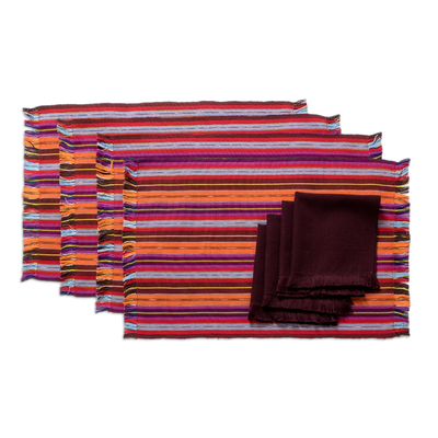 Manteles individuales y servilletas de algodón (juego de 4) - Manteles individuales de algodón tejidos a mano con servilletas (juego de 4)