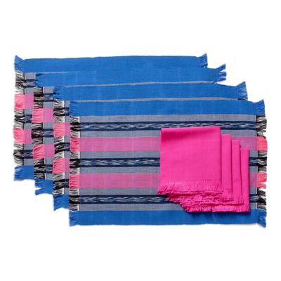Cotton placemats and napkins, 'Carmine Affection' (set of 4) - Handwoven Cotton Carmine Placemats with Napkins (Set of 4)