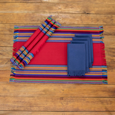 Cotton placemats and napkins, 'Crimson Custom' (set of 4) - Handwoven Cotton Crimson Placemats with Napkins (Set of 4)