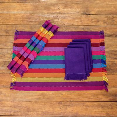 Cotton placemats and napkins, Rainbow Delight (set of 4)