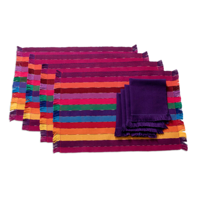 Tischsets und Servietten aus Baumwolle, (4er-Set) - Handgewebte Regenbogen-Tischsets aus Baumwolle mit Servietten (4er-Set)