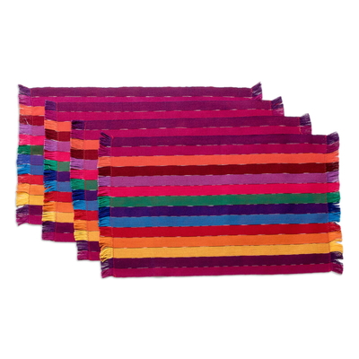 Cotton placemats and napkins, 'Rainbow Delight' (set of 4) - Handwoven Cotton Rainbow Placemats with Napkins (Set of 4)