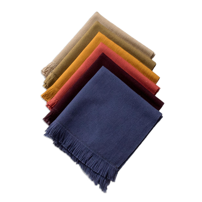 Cotton napkins, 'Autumn Facets' (set of 6) - Set of 6 Handwoven Cotton Napkins with colourful Palette