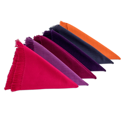 Cotton napkins, 'Spring Facets' (set of 6) - Set of 6 Handwoven Cotton Napkins with Vibrant Palette