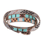 Glass beaded wrap bracelet, 'Geometric Revolution' - Handcrafted Glass Beaded Wrap Bracelet with Geometric Design