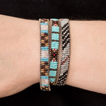 Glass beaded wrap bracelet, 'Geometric Revolution' - Handcrafted Glass Beaded Wrap Bracelet with Geometric Design