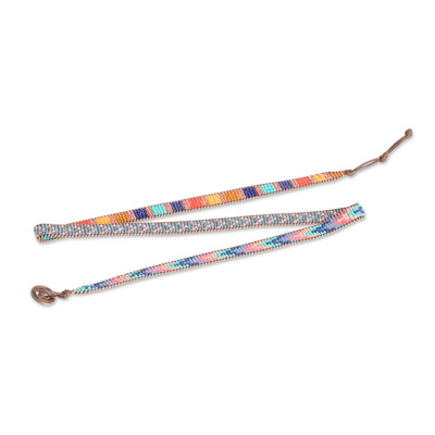 Glass beaded wrap bracelet, 'Streets of Antigua' - Multicolor Glass Beaded Wrap Bracelet with Geometric Motifs