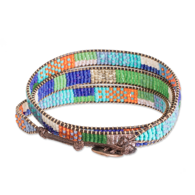 Glass beaded wrap bracelet, 'Intense Mosaic' - Handcrafted Glass Beaded Wrap Bracelet in Intense colours