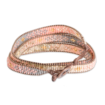 Glass beaded wrap bracelet, 'Casual Mosaic' - Handcrafted Glass Beaded Wrap Bracelet with Mosaic Pattern