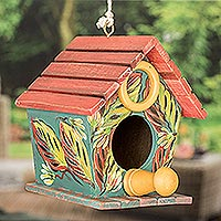 Reclaimed wood birdhouse, 'Floral Nature' - Hand-Painted Reclaimed Pinewood Birdhouse Shabby Chic Style