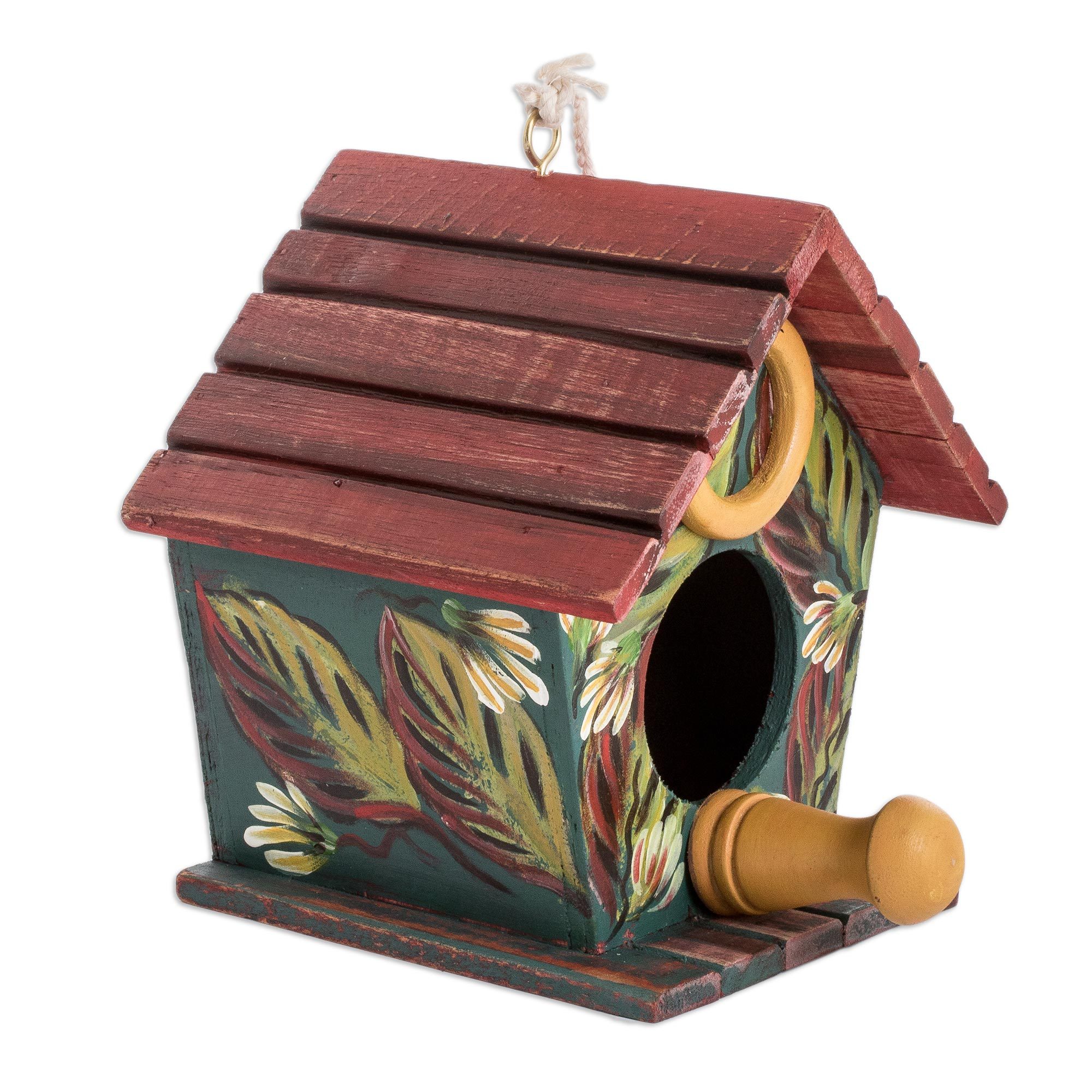 HandPainted Reclaimed Pinewood Birdhouse Shabby Chic Style Floral Nature NOVICA