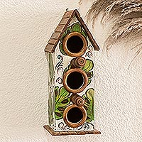 Reclaimed wood birdhouse, 'My Country's Flora' - Shabby Chic Hand-Painted Birdhouse from Reclaimed Pinewood