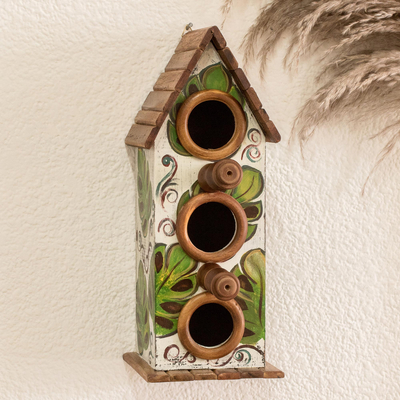 Reclaimed wood birdhouse, 'My Country's Flora' - Shabby Chic Hand-Painted Birdhouse from Reclaimed Pinewood