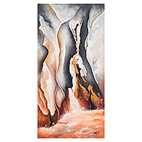 'El Santuario' - Acrylic & Oil Abstract Painting of Costa Rican Waterfall