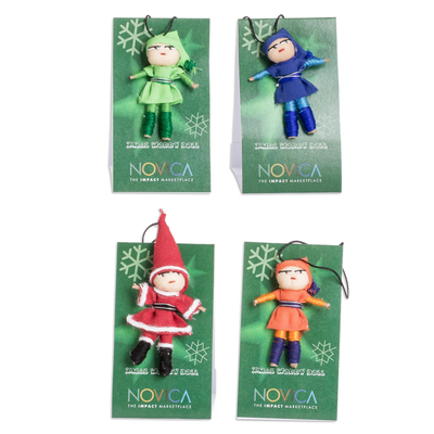 Cotton worry dolls, 'Gracious Christmas' (set of 4) - Set of 4 Handcrafted Cibaque and Cotton Worry Dolls