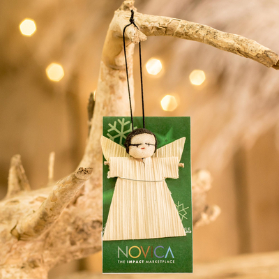Cotton worry doll, 'Fortune Angel' - Handcrafted Cotton and Cibaque Angel Worry Doll in Beige