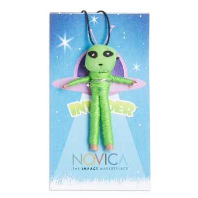 Handcrafted Cotton and Cibaque Alien Worry Doll in Green