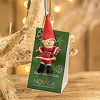 Cotton worry doll, 'Lucky Santa' - Handcrafted Cotton and Cibaque Santa Claus Worry Doll