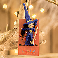 Cotton worry doll, 'Lucky Witch' - Handcrafted Cotton Witch Worry Doll from Guatemala
