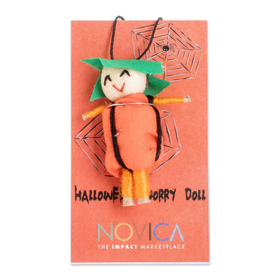 Handcrafted Cotton Worry Doll with Pumpkin Costume