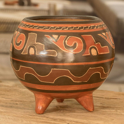Ceramic decorative vase, 'Chorotega Time' - Chorotega-Style Hand-Painted Ceramic Decorative Vase