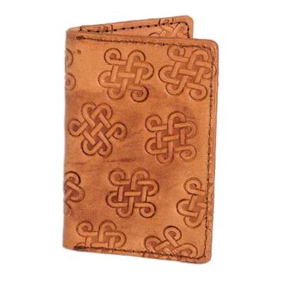 Handcrafted Leather Card Wallet with Celtic Knot Motifs
