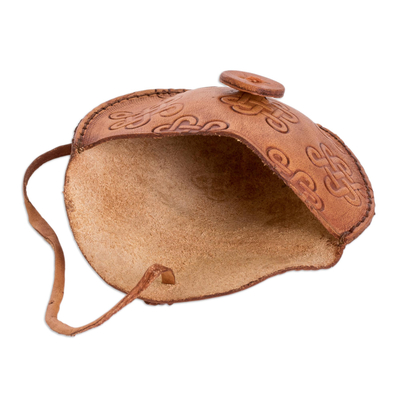 Soporte para auriculares de cuero - Porta auriculares de piel artesanal con motivos de nudos celtas