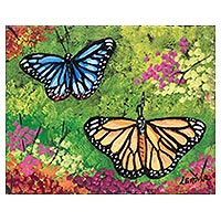 'Mariposas' - Pintura impresionista al óleo sin estirar firmada de mariposas