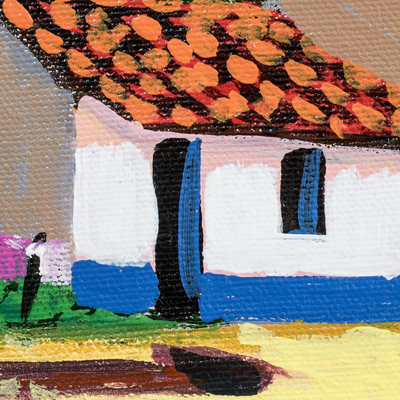 'Casas de Campo' - Pintura impresionista de casas al óleo sin estirar firmada
