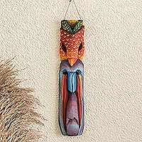 Wood mask, 'Bird Ancestor' - Hand-Painted Balsa Wood Mask of Colorful Bird