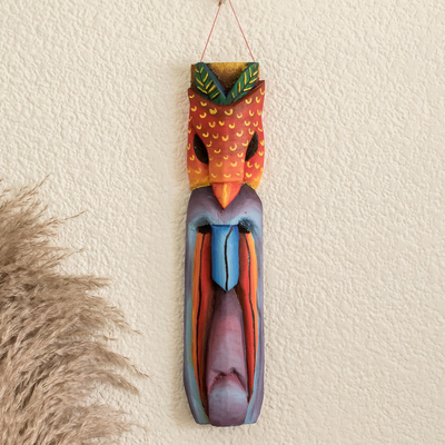 Wood mask, 'Bird Ancestor' - Hand-Painted Balsa Wood Mask of colourful Bird
