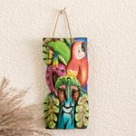 Wood mask, 'Tropical Fauna' - Handmade Balsa Wood Mask with Hand-Painted Motifs